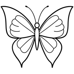 Butterfly black and white line drawing simple on white background 