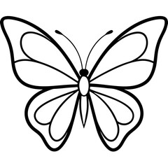 Butterfly black and white line drawing simple on white background 