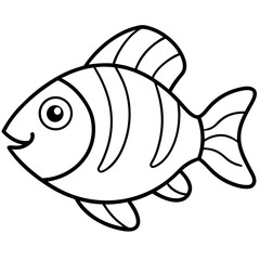 Fish black and white line drawing simple on white background