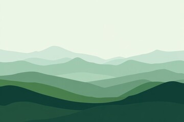 Soft, hazy mountain range.  Gentle shades of green and pale light