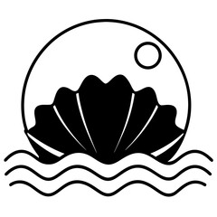 Seashell black and white line drawing simple on white background