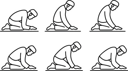 Muslim prayer position silhouette icons set illustration vector religious theme
