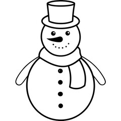 Snowman black and white line drawing simple on white background