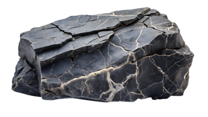 volumetric rock texture with cracks black stone on white background,PNG