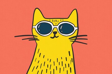 Yellow cat with sunglasses on red background