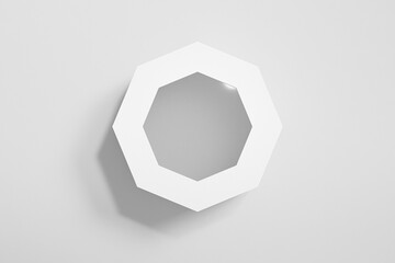 Octagon shape paper box mockup, luxury gift box with window display, white paperboard rectangular packaging, octagonal cardboard box with clear pvc window, elegent perfume packaging