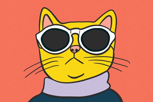 Cool cat illustration on vivid red background