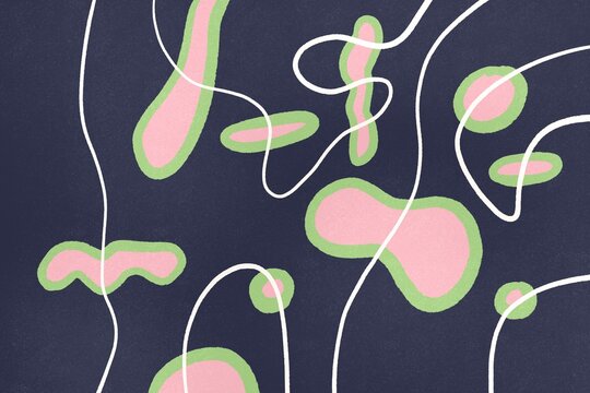 Abstract blue whimsical line and shape illustration