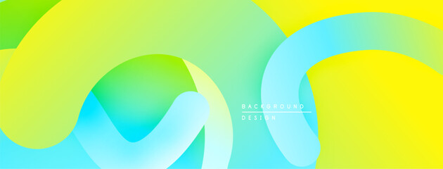 Abstract vibrant background. Smooth flowing shapes blend yellow, green, blue hues. Modern design element for digital projects.