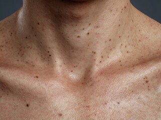 Fototapeta premium Skincare and health problems are exemplified by a detailed view of an Asian woman's face, showcasing wrinkles, melasma, dark spots, freckles, dry skin, and pigmentation