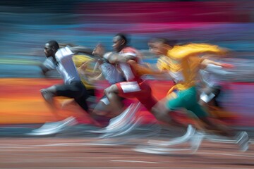 Blurred motion of runners in a competitive race