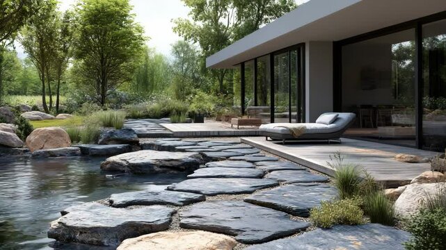 A pool with rocks and water in it