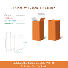 Custom syrup autolock box dieline template and 3D, vector file