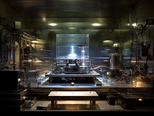 Futuristic scientific laboratory filled with high tech equipment and instrumentation