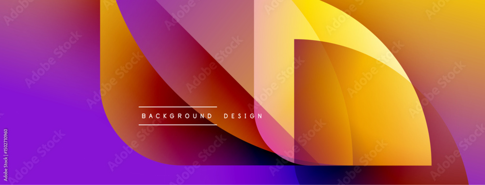 Poster abstract gradient layers create dynamic composition. vivid purple transitions to bright yellow, mode