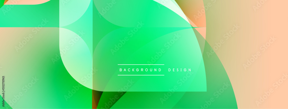 Aufkleber Abstract geometric shapes overlap. Green, peach hues blend smoothly. Modern design evokes fluidity, dynamism. Minimal text present.