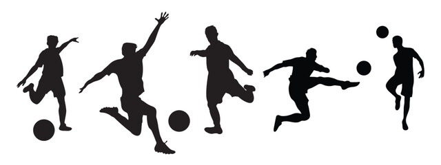 Men playing silhouettes - man in motion playing football - playing football - playing soccer game.