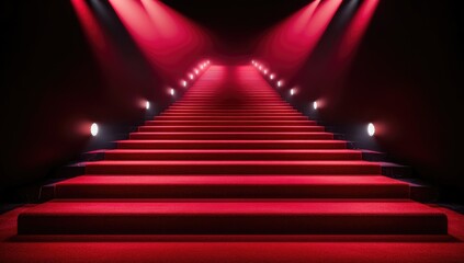Red carpet stairs under spotlight