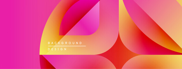 Abstract pink, orange layers create dynamic background. Modern design features flowing shapes, gradients, text elements. Vibrant, stylish composition.