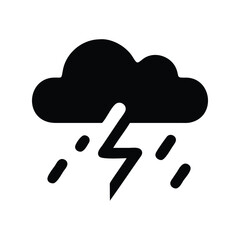 Storm weather icon vector. Thundercloud symbol, lightning and rain illustration for forecasts, apps, or extreme climate designs

