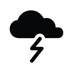 Storm weather icon vector. Thundercloud symbol, lightning and rain illustration for forecasts, apps, or extreme climate designs

