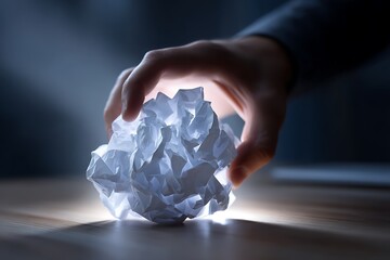 crumpled paper ball in hand