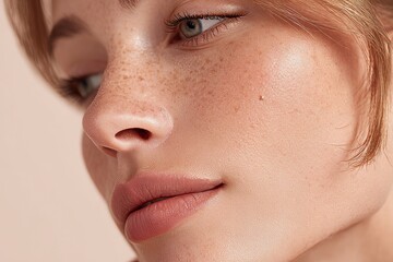 Obraz premium Closeup of a young woman struggling with acne and problematic skin