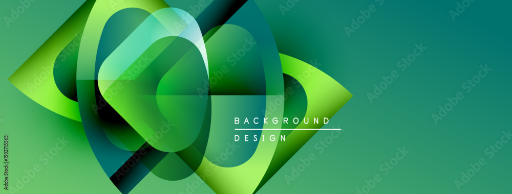 Aufkleber Abstract green shapes overlap, creating dynamic visual effect. Gradient colors suggest depth, modern design elements present.