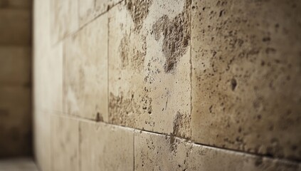 Beige stone wall, close-up view