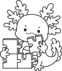 Outline of Illustration of cute axolotl activities icon.
Lineart of Funny pink axolotl in daily routine stickers.
