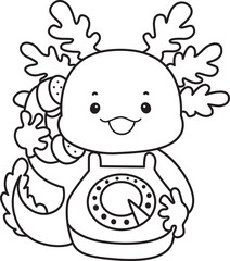 Outline of Illustration of cute axolotl activities icon.
Lineart of Funny pink axolotl in daily routine stickers.
