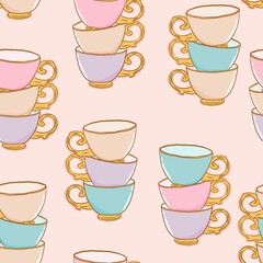 cups with gold colored handles pattern design