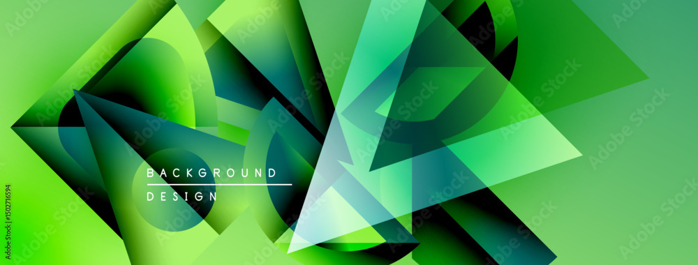 Aufkleber Abstract geometric shapes overlap, creating vibrant green gradient background. Modern design elements suggest dynamic composition.