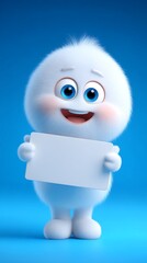 3d little human character holding a blank sign
