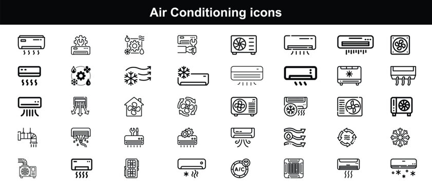 Air conditioning system icons hvac repair service climate control