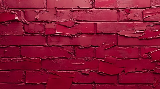 Photograph of brick wall with textured, deep maroon paint and visible imperfections.