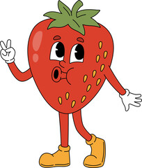 Fototapeta premium Cartoon Strawberry Groovy Retro Fruit