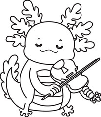 Outline of Illustration of cute axolotl activities icon.
Lineart of Funny pink axolotl in daily routine stickers.
