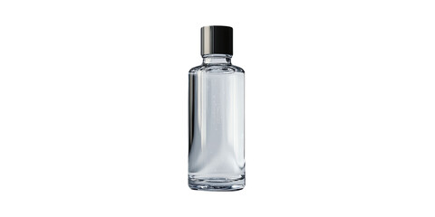 Clear Glass Bottle With Black Cap. Minimalist Design For Perfume Or Skincare Products Isolated On Transparent Background