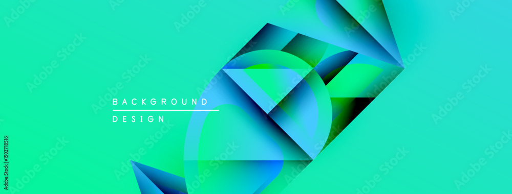 Poster Abstract geometric shapes overlap, creating dynamic turquoise gradients. Vivid design suggests modern technology, innovation, energy.