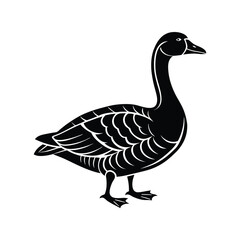 Goose silhouette black vector illustration. Full body bird outline for nature logos, farm designs, or wildlife branding