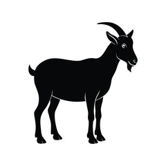 Goat silhouette black vector illustration. Full body animal outline for farm logos, mountain designs, or zodiac branding