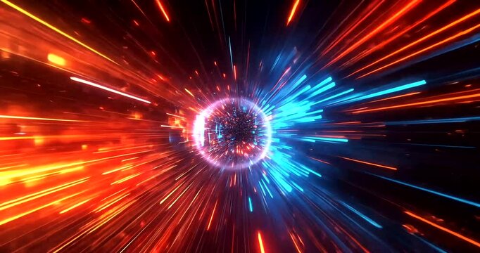 Abstract digital tunnel with vibrant light streaks