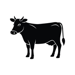 Cow silhouette black vector illustration. Full body cattle outline for farm logos, dairy brands, or agriculture designs