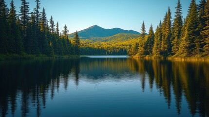 Fototapeta premium Tranquil lake reflecting mountain range