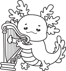 Outline of Illustration of cute axolotl activities icon.
Lineart of Funny pink axolotl in daily routine stickers.
