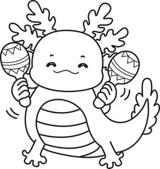 Outline of Illustration of cute axolotl activities icon.
Lineart of Funny pink axolotl in daily routine stickers.
