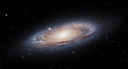 Naklejka premium A realistic view of a distant galaxy with stars and nebula clouds, centered on a pure black isolated background, cosmic and detailed, 8k resolution 