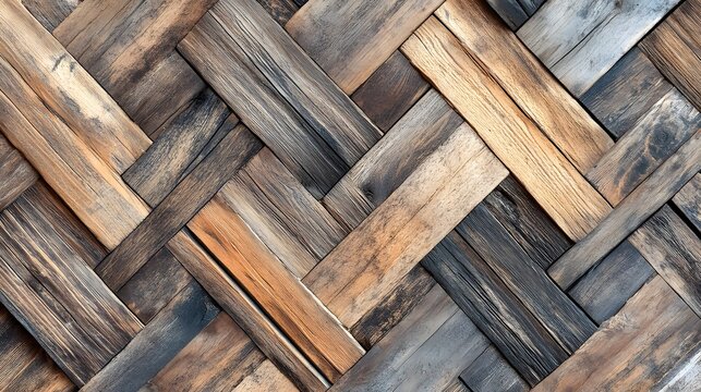 Digital illustration of a textured wooden herringbone pattern with varying tones of brown and gray.