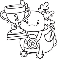 Outline of Illustration of cute axolotl activities icon.
Lineart of Funny pink axolotl in daily routine stickers.
